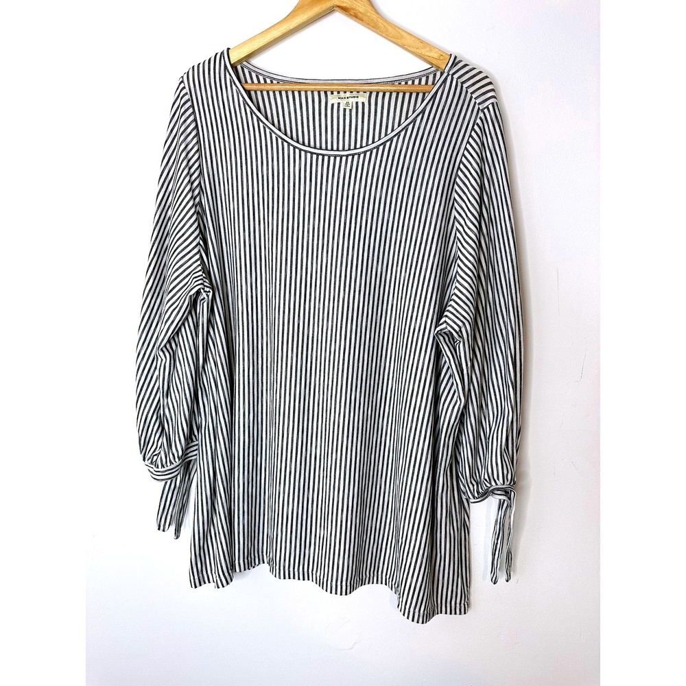 Max Studio Women 2XL Striped Blouse Long Sleeve‎ Tie Cuff Pullover Top